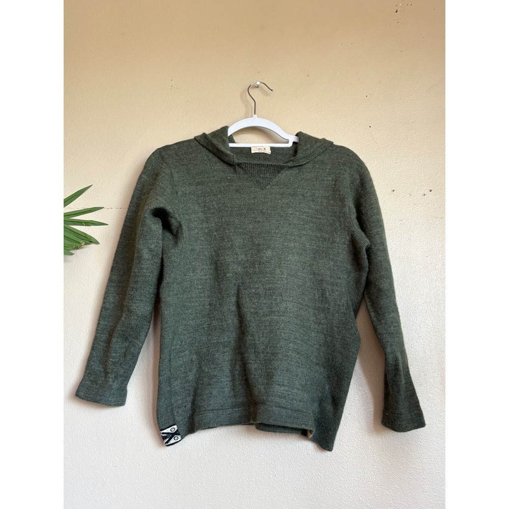 Paka Hoodie Sweater Alpaca Wool Relaxed Pullover Woven Detail Hiking Green L